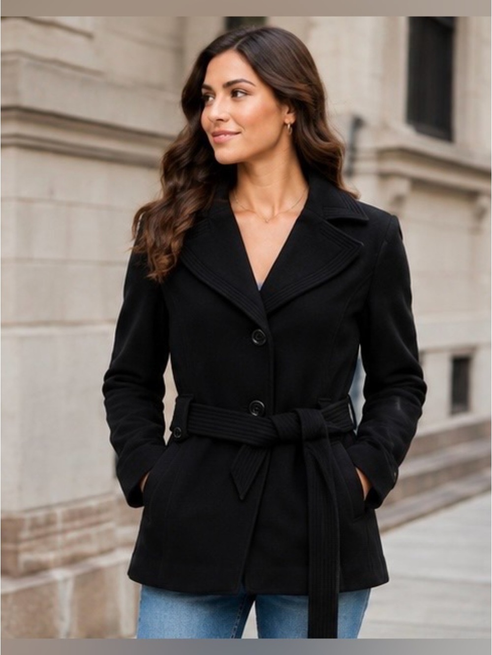 Keneth Cole Women's Black Peacoat